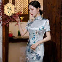 chinese dress qipao wedding new silk old shanghai slim dress gentle temperament pack hip daily cheongsam skirt host dress