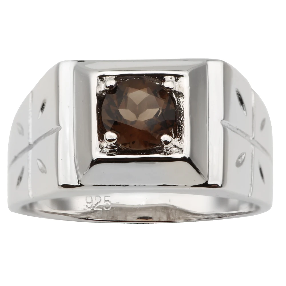 Мужское серебряное кольцо с крестом из серебра 925 пробы дымчатый кварц 6 мм