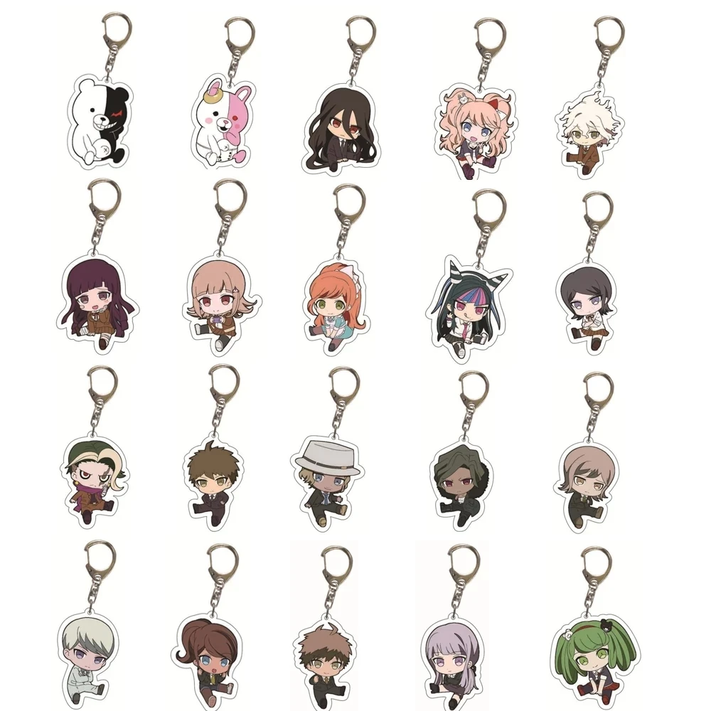 20pcs/Lot  Anime Danganronpa Acrylic Keychain Double Sided Monokuma Kirigiri Kyouko Figure Pendant Keyring Jewelry Wholesale