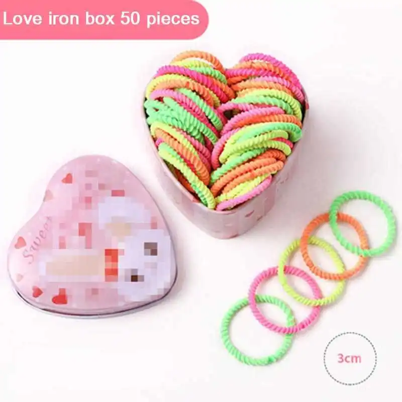 

Hot 50PCS/Box Girls Colorful Basic Elastic Hair Bands Ponytail Holder Scrunchies Kids Small Hair Ropes Rubber Bands