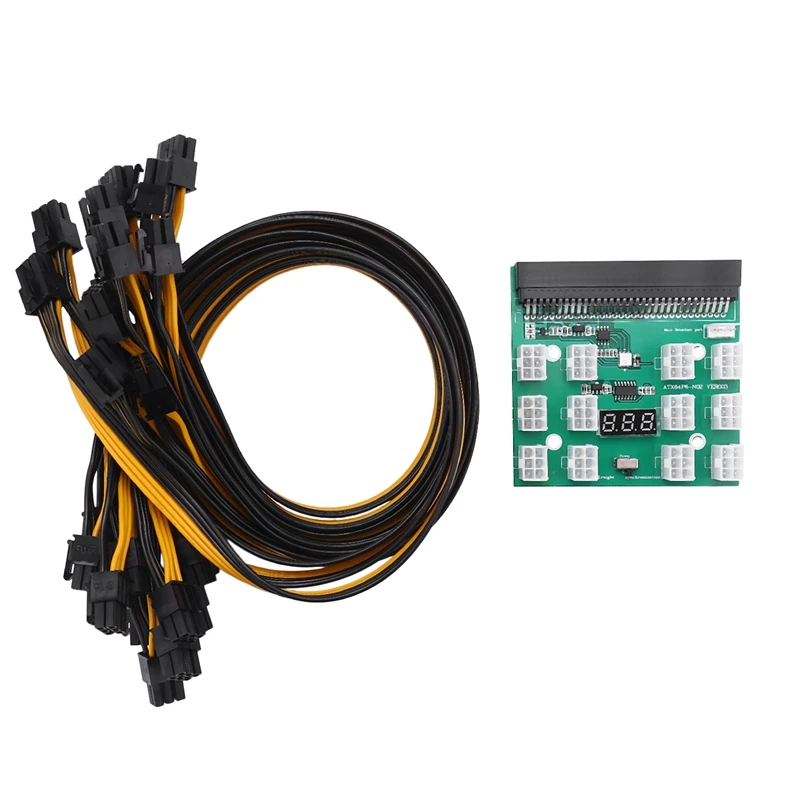 

1200W/750W Breakout Board + 12Pcs 6P Male to 6P Male Power Cables Kits for HP PSU GPU Mining Ethereum