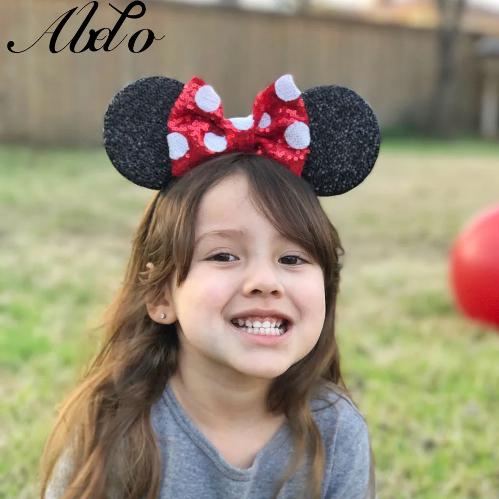 ABDO Girl Headband Shiny Glitter Bow Minnie Ears For Kids Baby Girls Hair Accessories Photography Props Birthday Hairbands | Детская