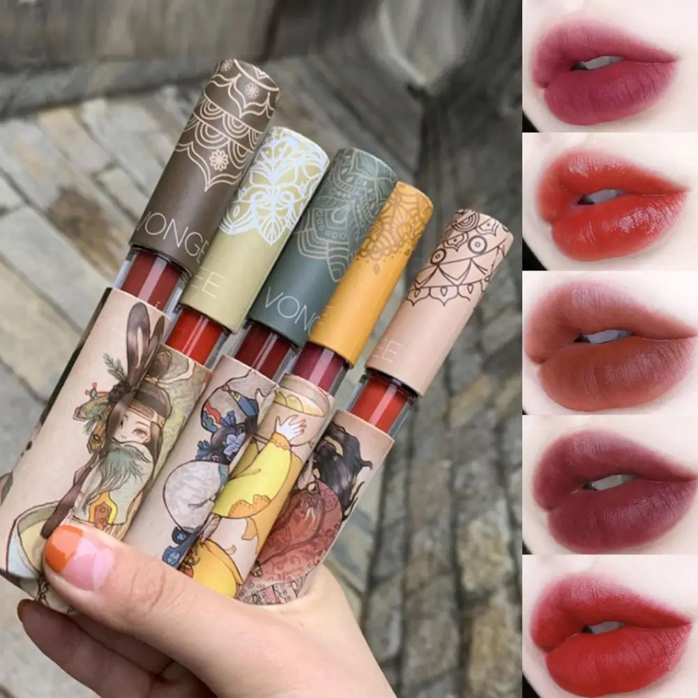 

5Pcs Waterproof Lip Tint Set Long Lasting Matte Moisturizing Lipstick Makeup Renaissance Nonstick Cup Liquid Lipgloss