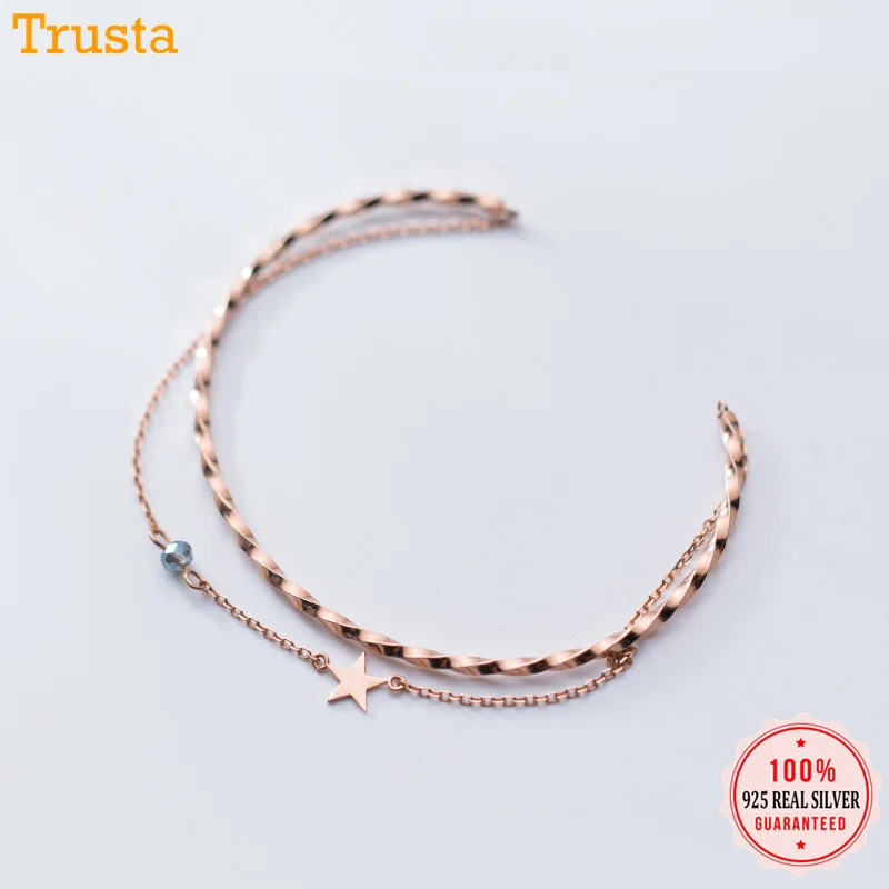 Trusta, новинка,, 925 пробы, серебряный браслет, ювелирное изделие, 9,1 г, материал, цельное серебро, простой открытый Браслет-манжета, подарок для девочек, DS1504