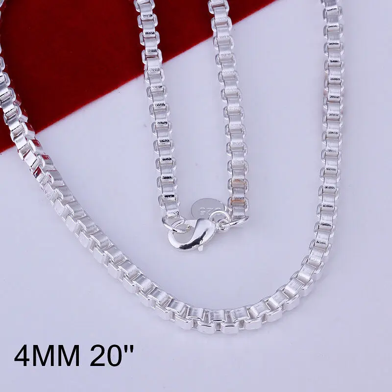 

Wholesale 925 Sterling Silver Cool Noble Men Boxes Chain Necklace 4MM 18inch
