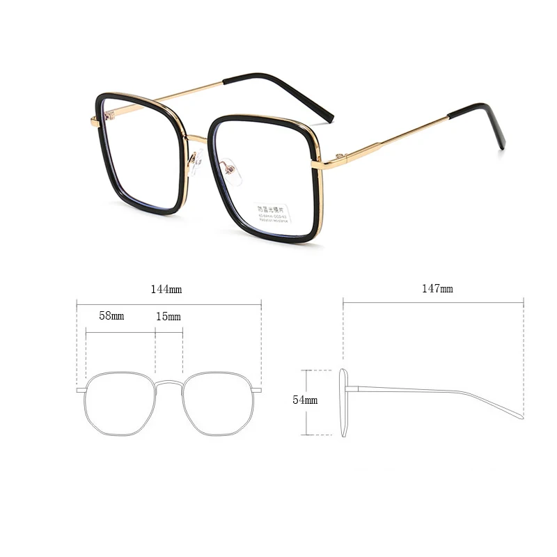 

Women Men Metal Glasses Big Square Blue Light Eyeglasses Frame Big Square Computer Glasses Frame