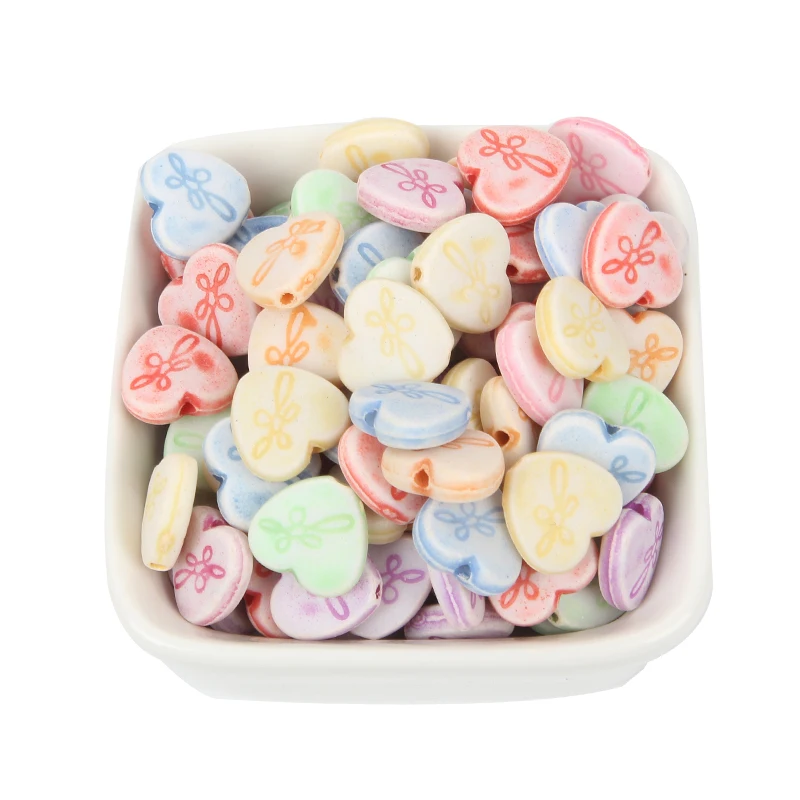 100 шт Смешанные акриловые бусины в форме сердца 12x11 мм для ювелирных изделий