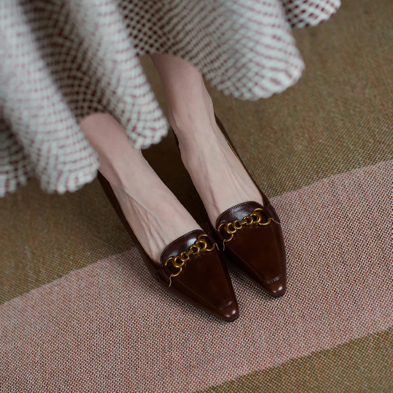 

2021 new Women's shoes 22-25cm Natural Leather pointed Toe Metal Decorations Women Pumps spring and autumn Shoes Women heels