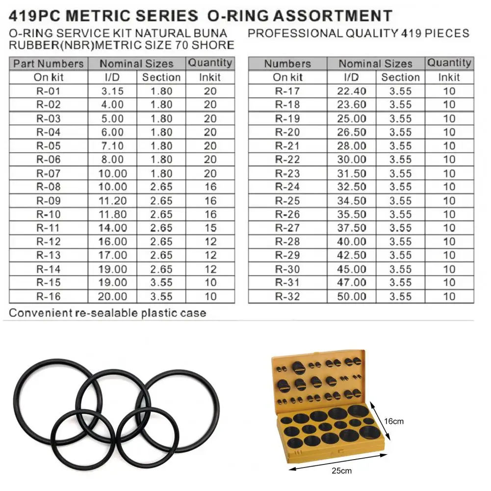 

419Pcs O-ring Seal Kit Multiple Excellent Resilience Rubber Multipurpose Gasket Rings for Valve High Quality With Box