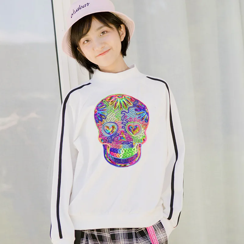 1 шт. радужные вышитые нашивки с черепом для одежды цветной значок аппликация