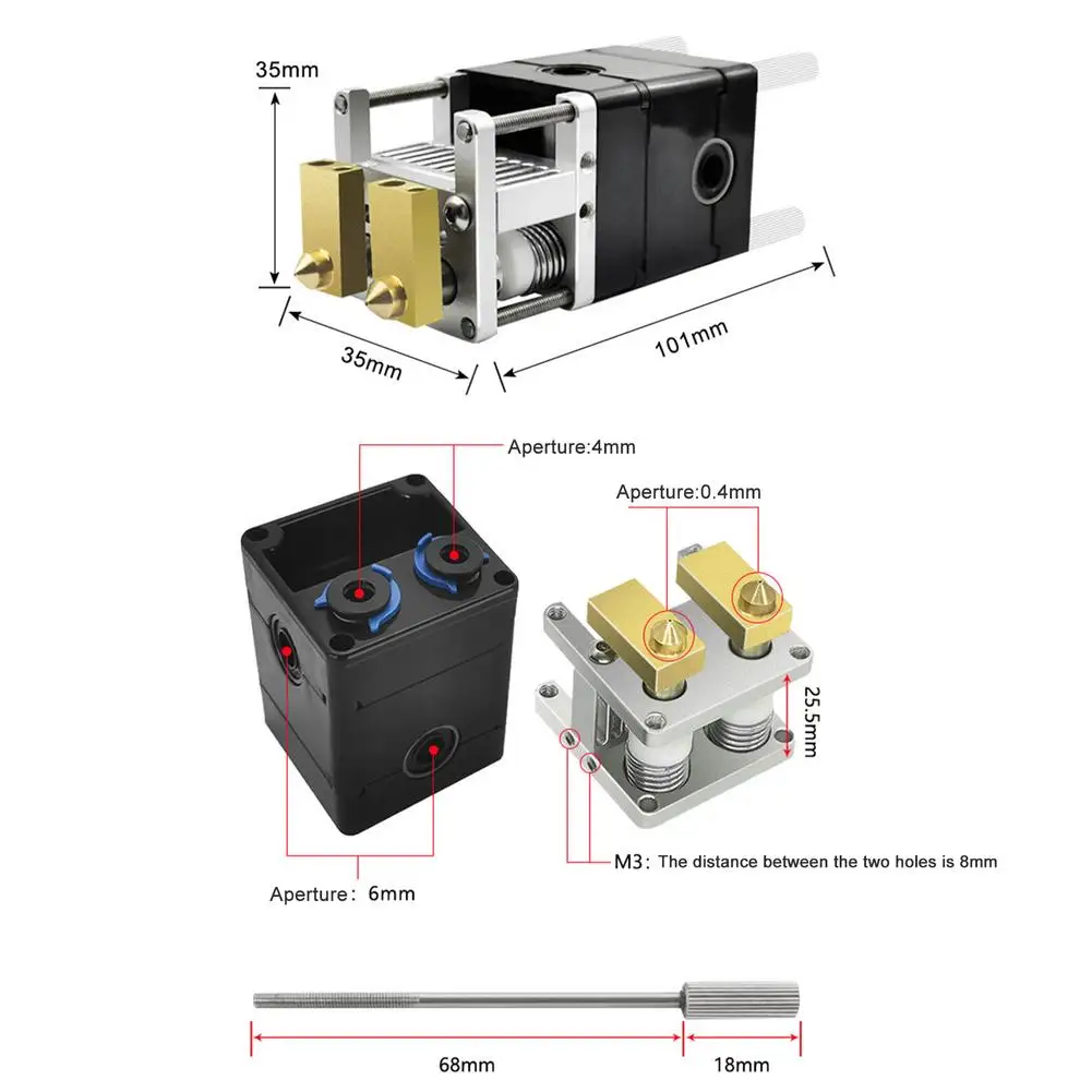DIY 3D Printer Heaterblock Ultimaker 2 1.75mm Dual Heads Extruder Block Kit Nozzles For 0.2/0.3/0.5/0.6/0.8mm | Компьютеры и офис