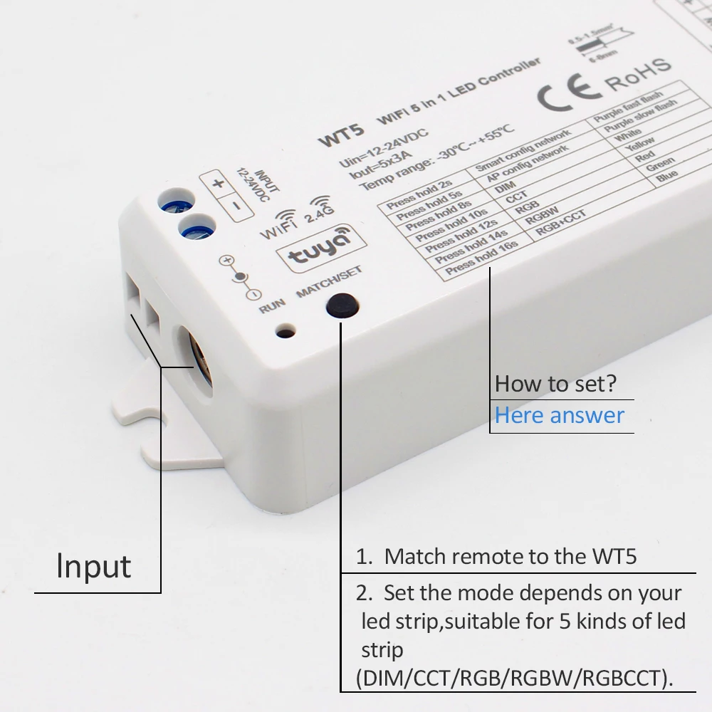 MJJC Tuya светодиодный контроллер 12v 24v 5 в 1 диммер RGB/RGBW/RGBWW RGBCCT полосы светильник приложение Smart Life Wi Fi 2 4G RF