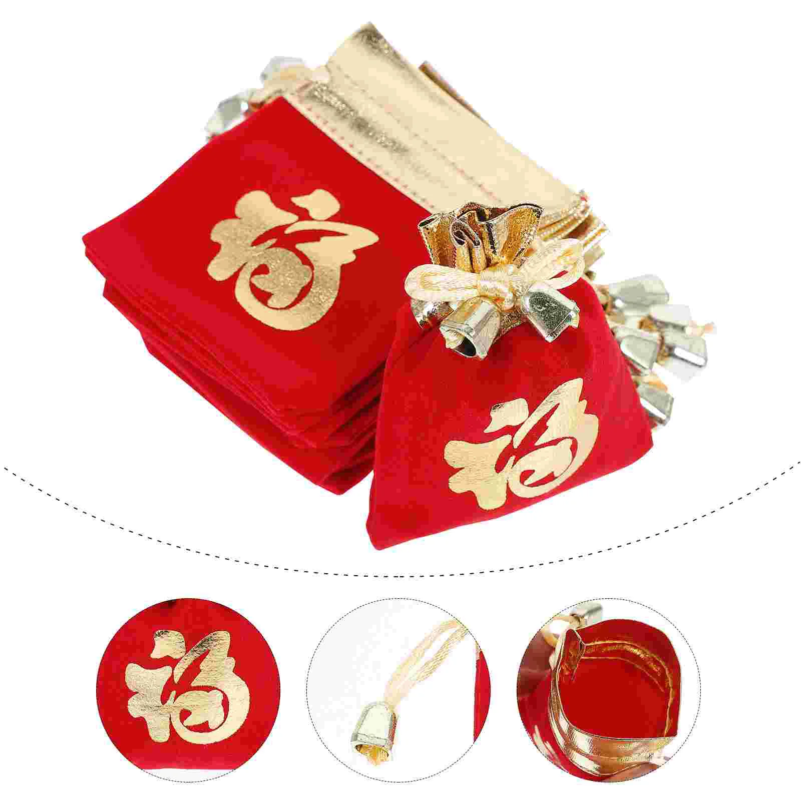 

50pcs Chinese New Year Drawstring Bags Jewelry Packaging Pouches Festival Gift Bags