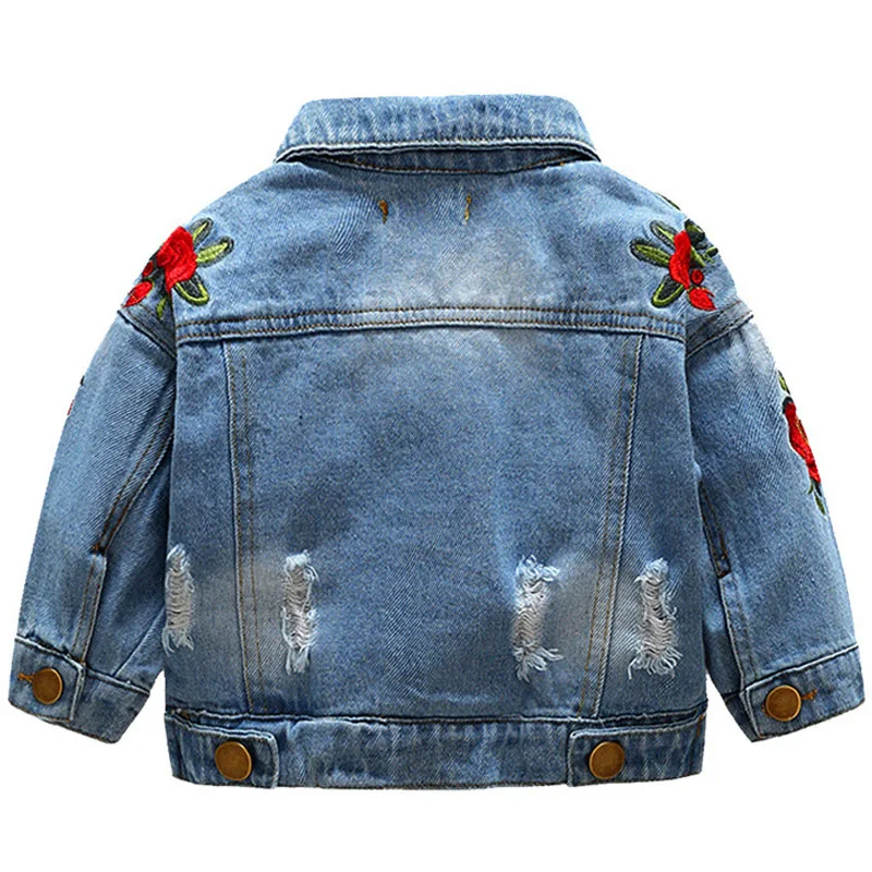 Джинсовая куртка для девочек пальто с цветочной вышивкой розы Новое Модное