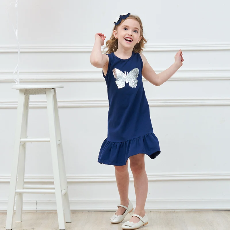 Платье с блестками для девочек VIKITA детские летние платья рисунком кролика