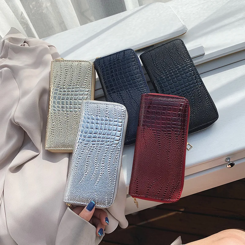 

Crocodile Pattern Pu Leather Women's Wallet Long Purse Coin Purses Small Clutch Bag Phone Card Holder Luxury Glod Silver Color