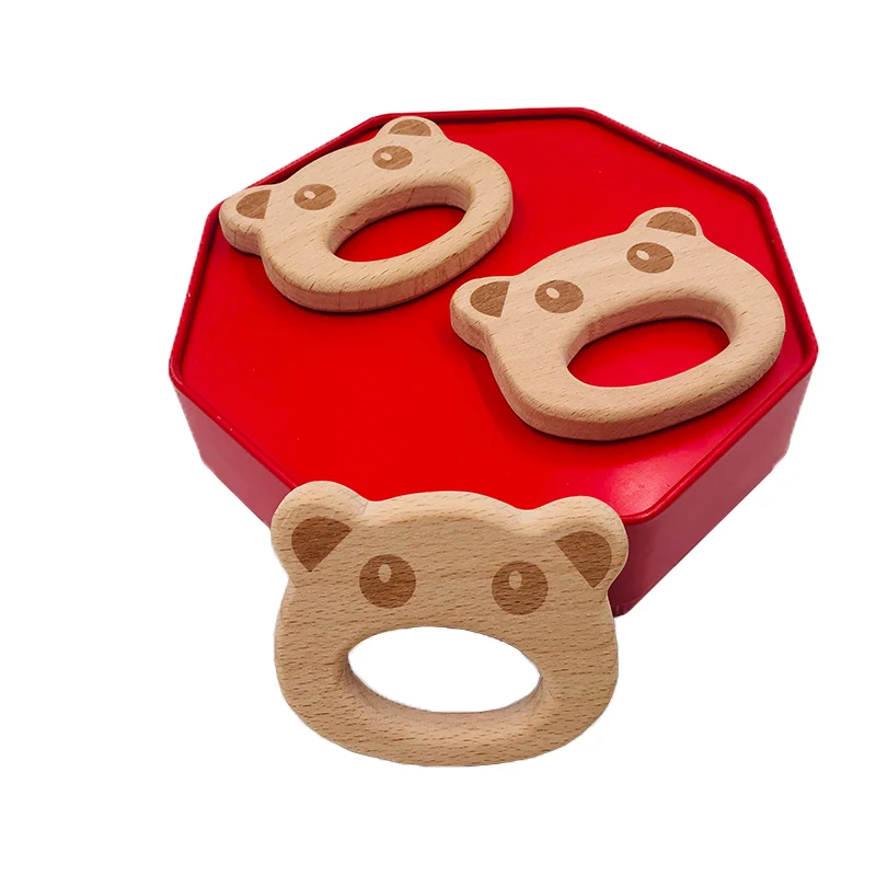 Kissteether-juguete Molar de oso gordo para beb&eacute;, anillo Molar de madera de haya de grado alimenticio, juguete para ni&ntilde;os, Molar de madera Diy-3