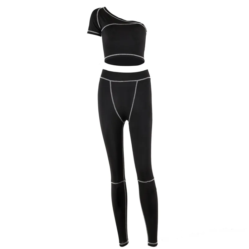 

Lugentolo 2 Piece Outfits for Women Autumn One-shoulder Sleeveless Trousers New 2 Color Size S-L