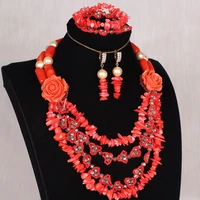 dudo nature african coral beads jewelry set with crystal beaded flowers for nigerian bridal necklace set 2020 fashion jewellery
