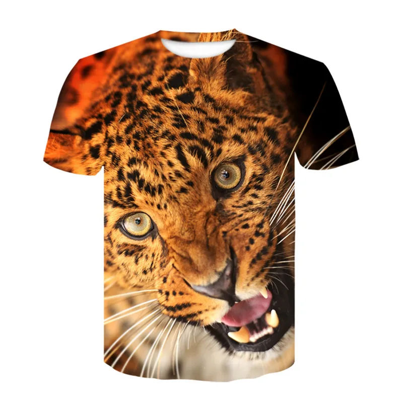 

2021 animal 3D digital printing short sleeve T-shirt leopard design fast selling tiger head Fashion Top