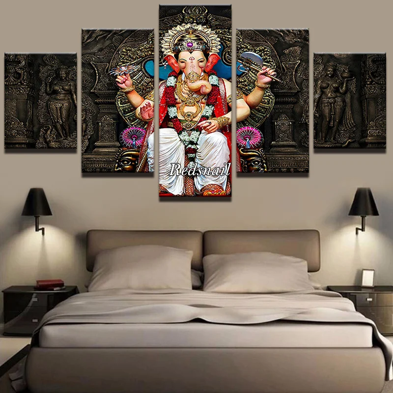 

Алмазная живопись своими руками, 5 панелей, тибетский буддизм, Ganesha 5D, полная дрель, мозаика, алмазная вышивка, набор для рукоделия, домашнего ...