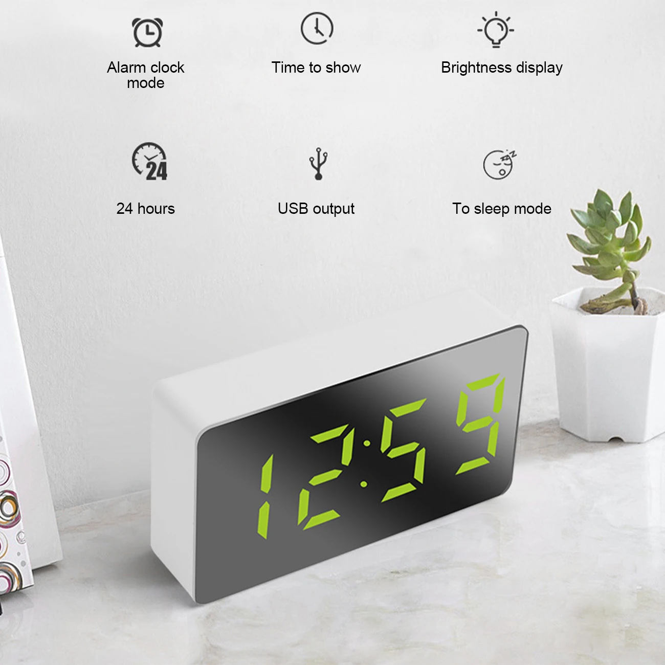 

LED Mirror Clock Digital Multifunctional Alarm Snooze Display Time Alarm Clock Night LCD Light Table Desktop Home Decor Ornament