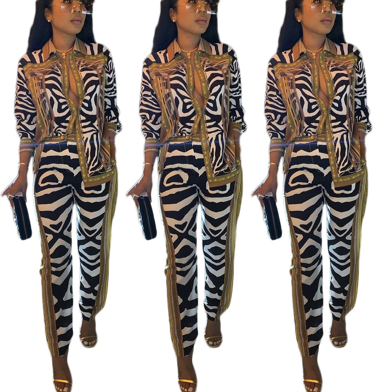 

ins net red with digital printed women's fashion casual suit shirt