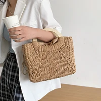 hand woven straw underarm shoulder bags for women 2021 summer fashion brand beach trendy drawstring handbags ladies totes