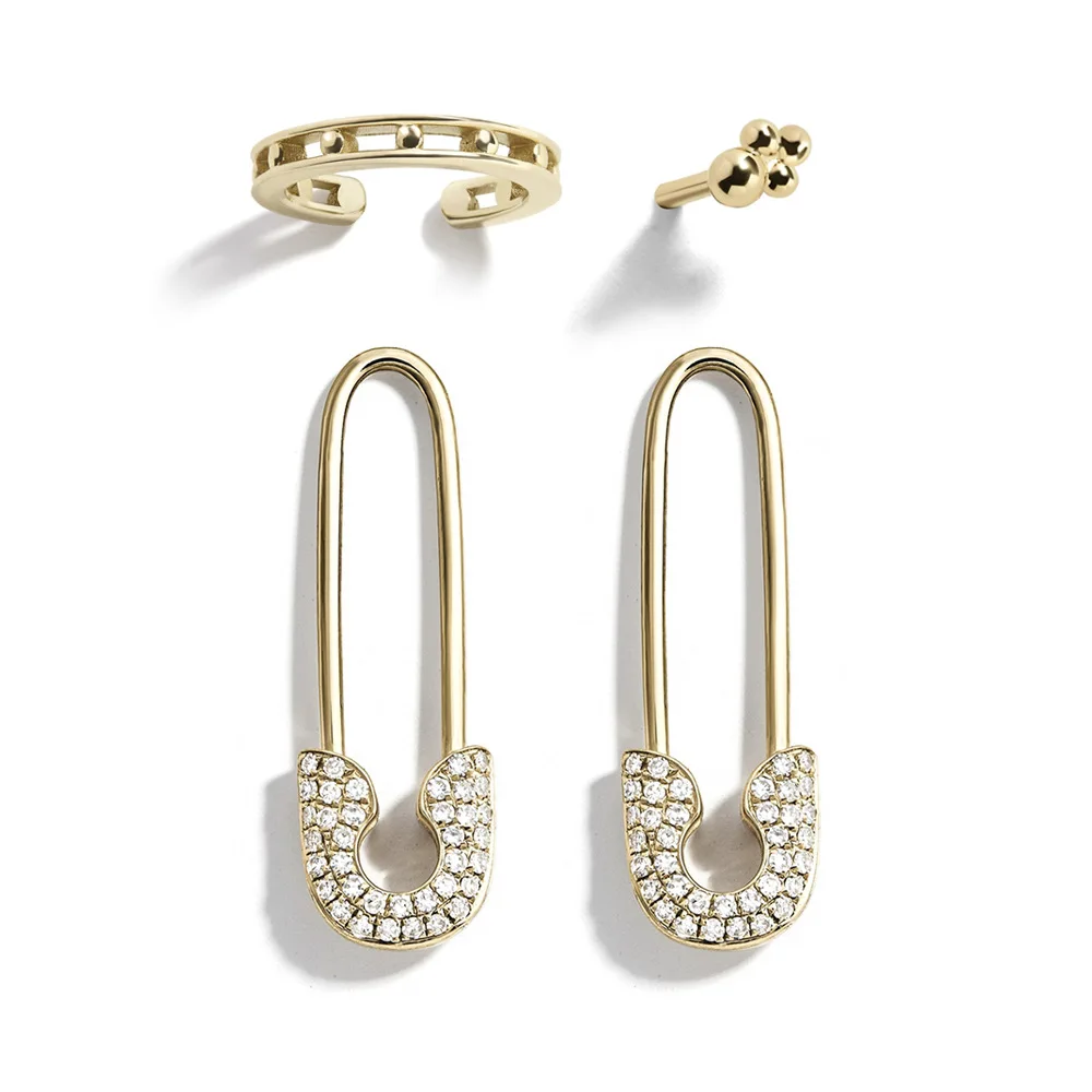 

Charmsmic 4pcs/set Ear Clip Stud Earrings Golden Color Rhinestone Women Irregular Geometric Stud Earrings Sets Hip Hop Style