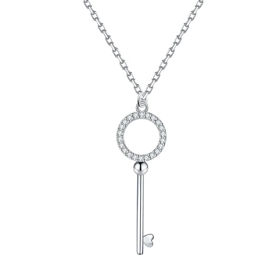 

2021 New S925 Sterling Silver Key Necklace Jewelry, CZ Cubic Zirconia Necklace Women Keychain Special Gift