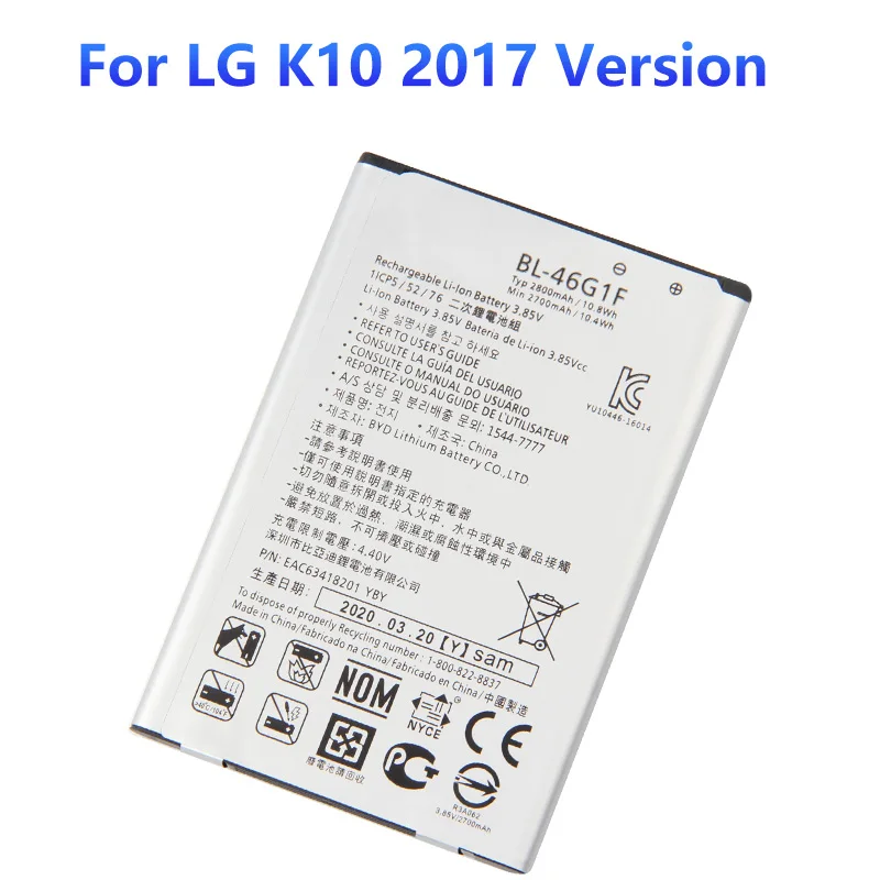 

Original Replacement Battery BL-46G1F For LG 2017 Version K10 LG BL-46G1F BL46G1F Authentic Phone Batteries 2800mAh