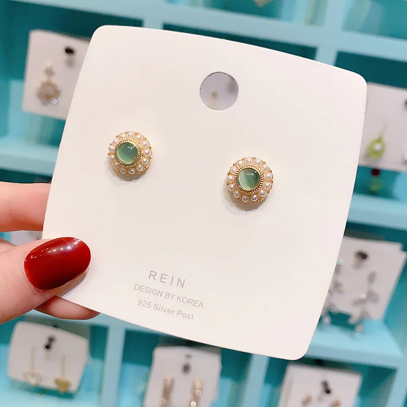 

Korean Baroque Pearl Retro Earrings Women Fashion Opal Circle Earrings s925