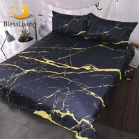 blessliving marble quilt cover modern faux gold glitter black marble stone bedding set queen 3 pieces trendy duvet cover set