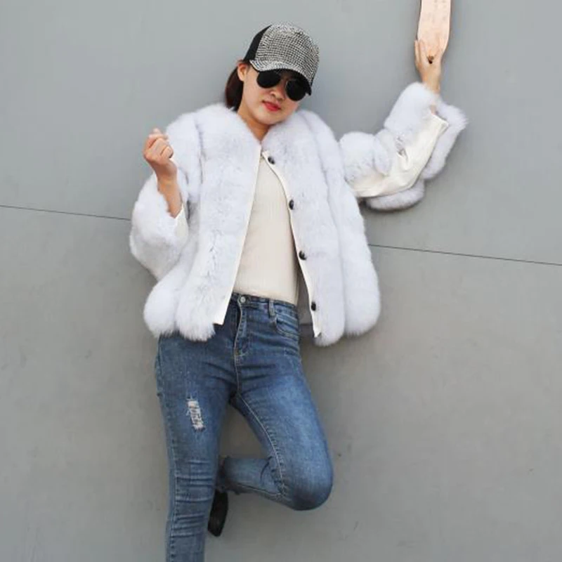 Куртка из 2020 натурального меха женская зимняя теплая шуба лисьего Лисьего |