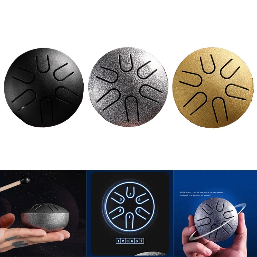 

3.7in Mini Steel Tongue Drum 6 Tune Portable Hand Pan Drum With Drumsticks Mallets Carry Box Percussion Musical Instrument