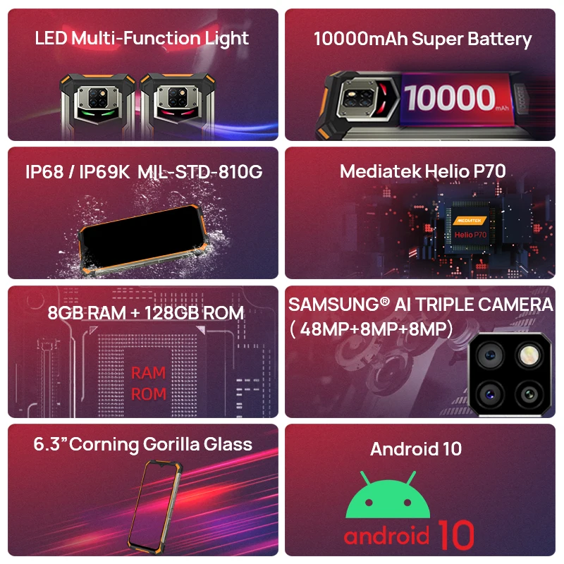 DOOGEE S88 Plus Rugged SmartPhone 48MP Main Camera 8GB RAM 128GB ROM IP68/IP69K smart phone Android 10 OS Global version