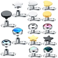 1pc titanium microdermal piercing fashion internally threaded dermal anchors with flat round crystal bezel set top jewelry gift