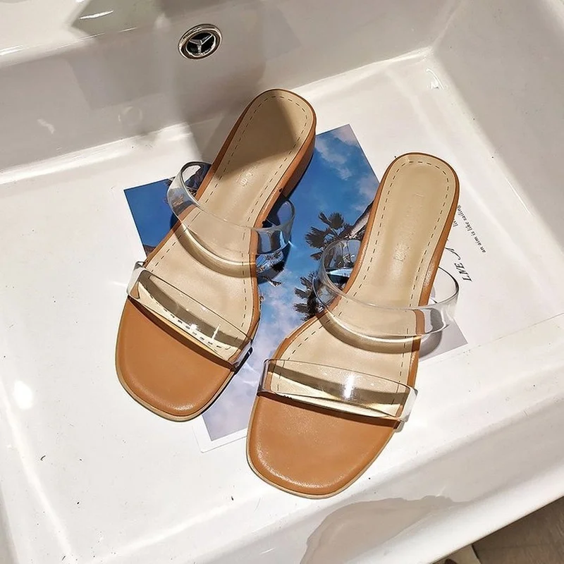 

Transparent Slippers Women Plastic Fashion 2021 New Sandals Mid-heel Thick Heel Shoes