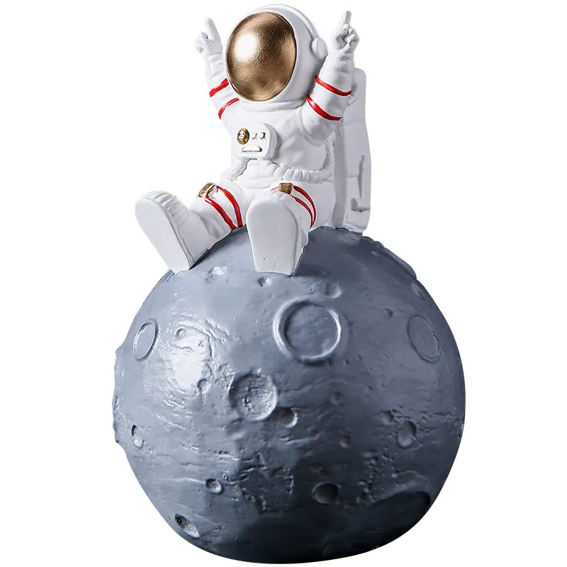 

Resin Astronaut Figurines Fashion Spaceman With Moon Sculpture Decorative Miniatures Cosmonaut Statues Gift For Man & Boyfriend