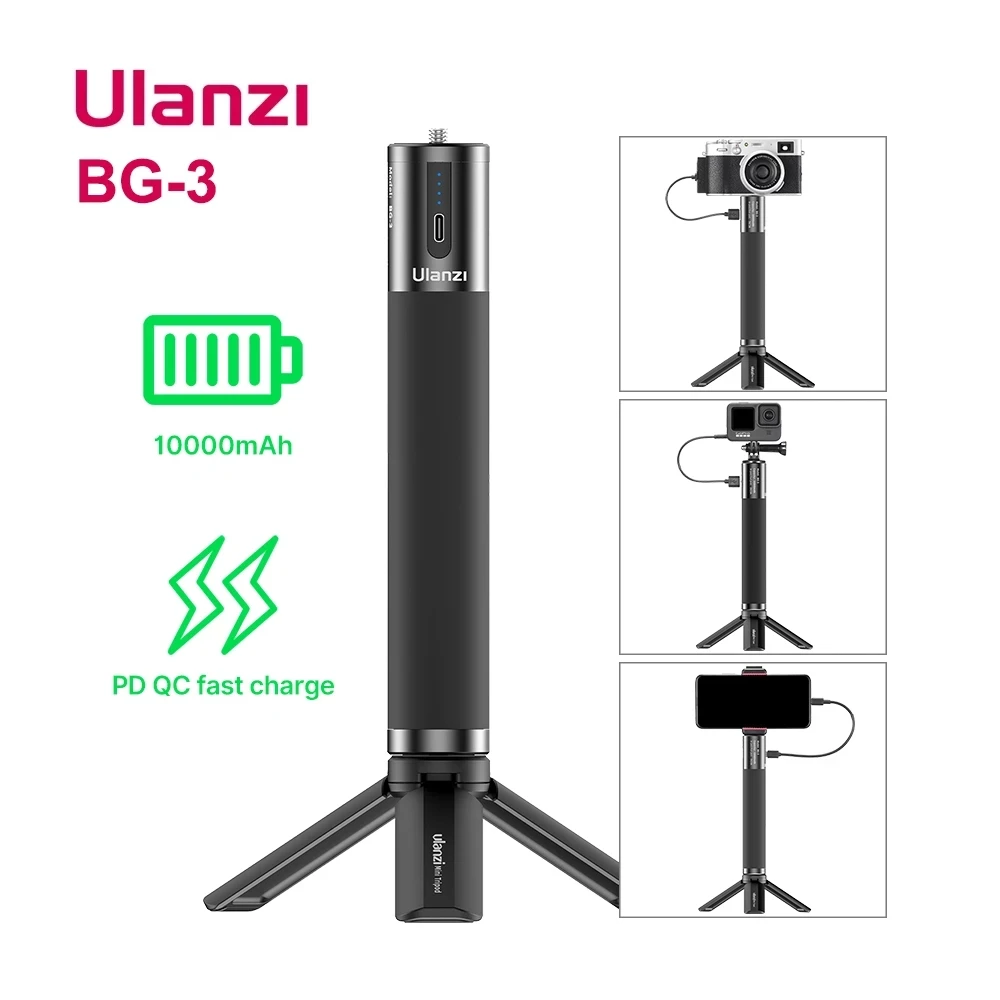 

Рукоятка Ulanzi BG-3 Power, 10000 мАч, перезаряжаемая ручка аккумулятора для GoPro 9 8 7 6, смартфона, SLR DJI Pocket 2 Osmo Gimbal