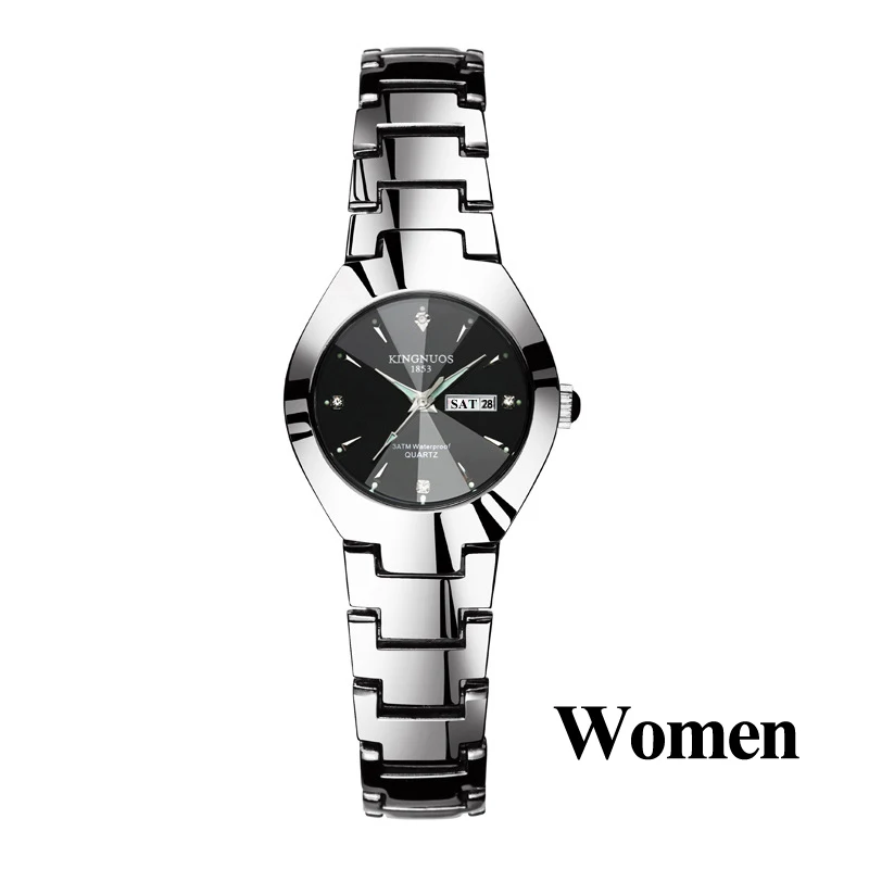 Women Silver Black Часы для влюбленных Роскошные Кварцевые наручные часы для мужчин и женщин Hodinky Dual Calender Week steel Saat Reloj Mujer Hombre парные часы - Цвет: Women Silver Black