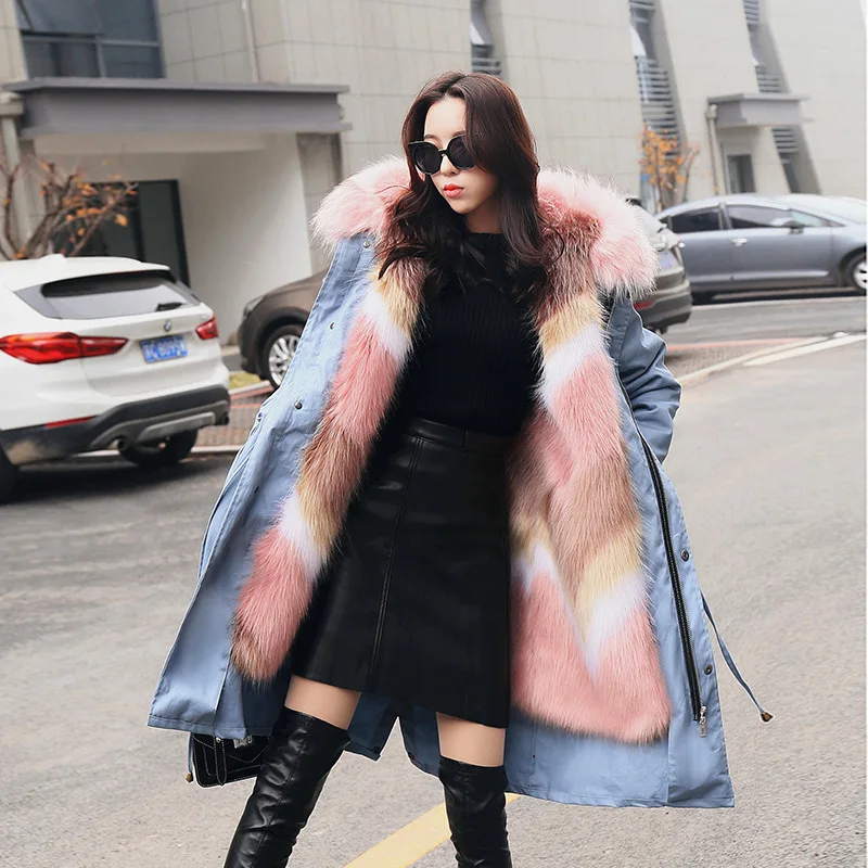 Женские вечерние пальто в стиле милитари с имитацией лисьего меха куртка со