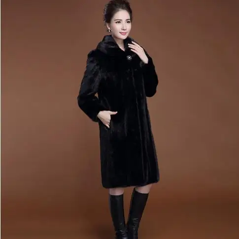 Фото 2020 пушистое Женское пальто из искусственного меха норки зимнее винтажное