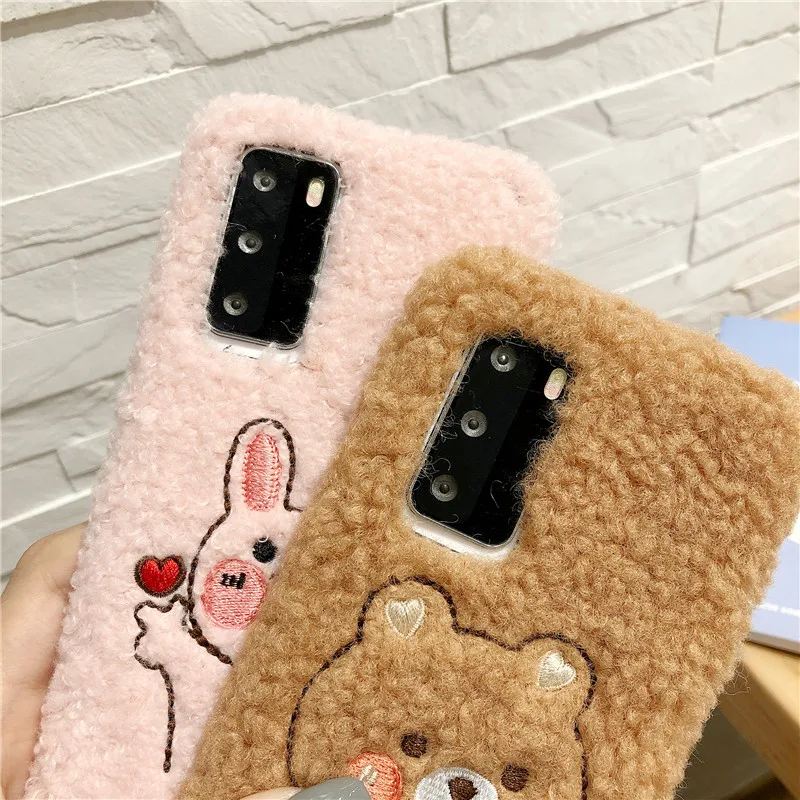 

For Huawei Y9S Y6 2018 Y9 P smart 2019 Honor 20 Pro 10I 10 9 9A 8A X10 10X Lite 9X 8X 7X View 30 TPU Rabbit Plush Fur Phone Case