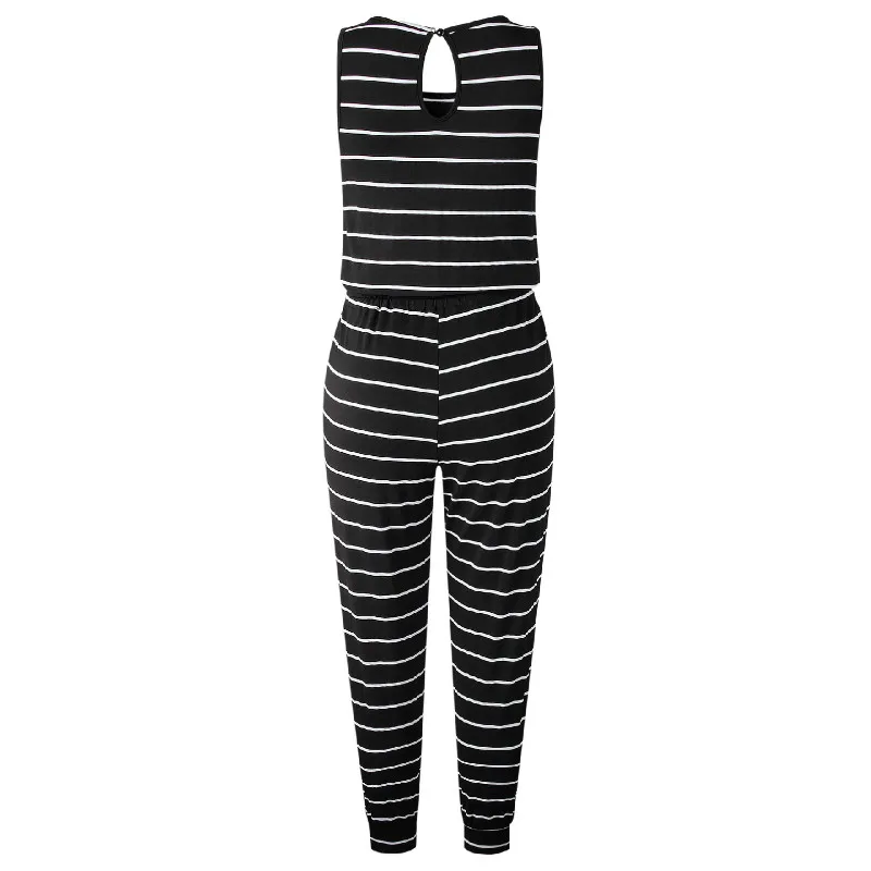 

2020 Femme Overalls Elastic Waist Sleeveless Summer Jumpsuits Women Combinaison Pencil Long Jumper Solid Casual Jumpsuits GV227