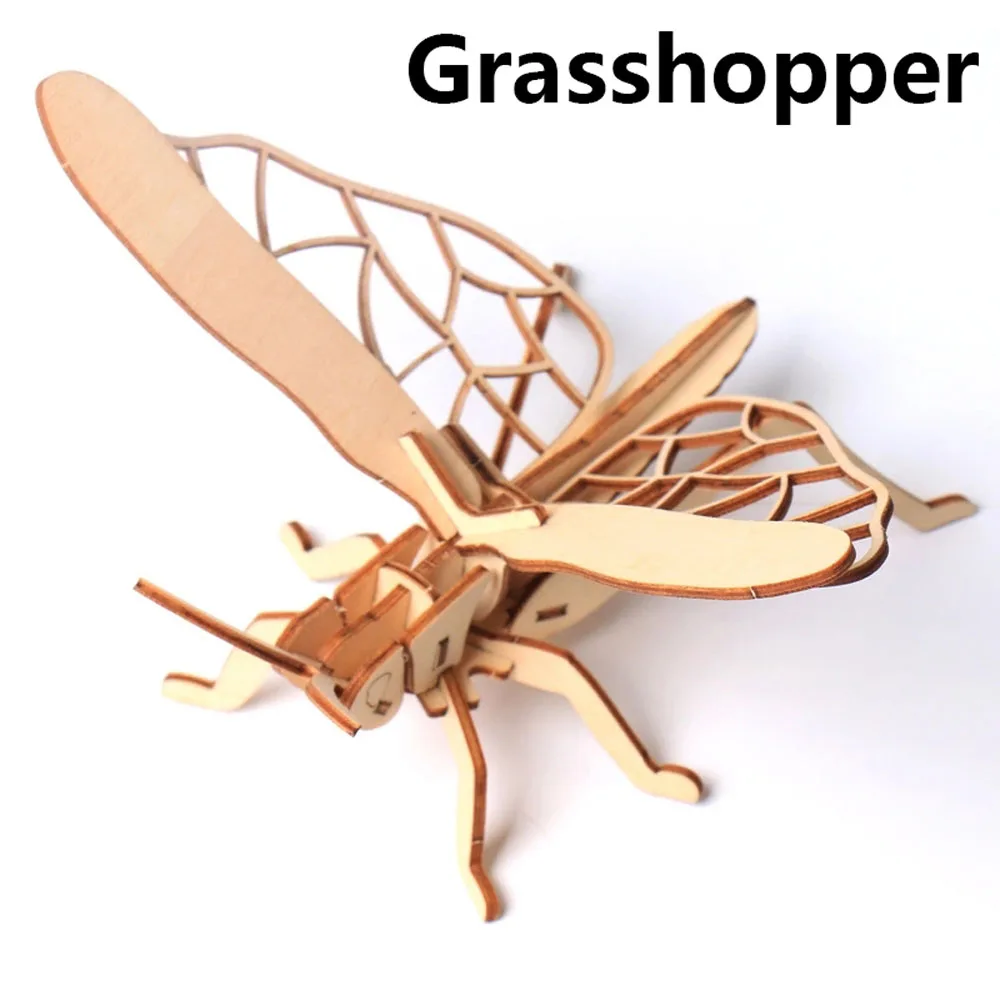 Grasshopper Детские игрушки Монтессори 3D головоломка DIY деревянная головоломка насекомое Животное ручной работы развивающие сборные игрушки подарки для детей - Цвет: Grasshopper