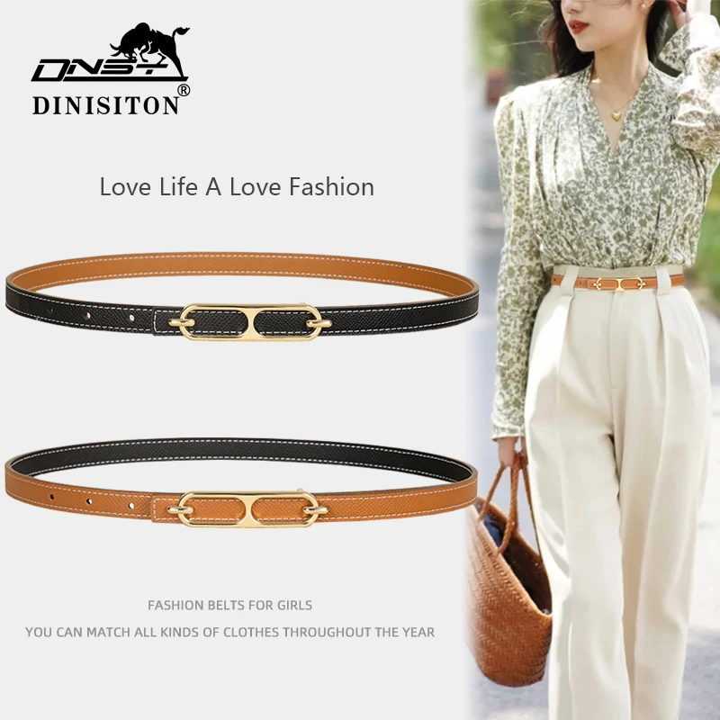 DINISITON 2021 New Metal Buckle Thin Belt Fashion Wild Women Leather Belts Luxury Lady Straps Waistband Female Dress Accessories