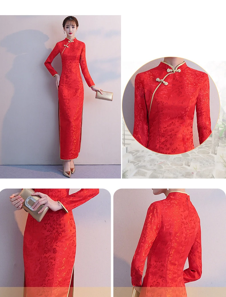 Сексуальное китайское платье Ципао женское длинное свадебное красное Cheongsam кружевное платье Восточный стиль платья традиционное вечернее платье