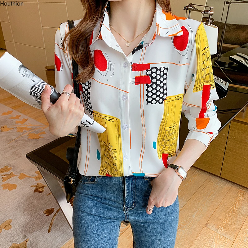 

Шифоновые свободные женские рубашки, новые модные блузки, повседневные рубашки с длинным рукавом, Осенние рубашки-поло