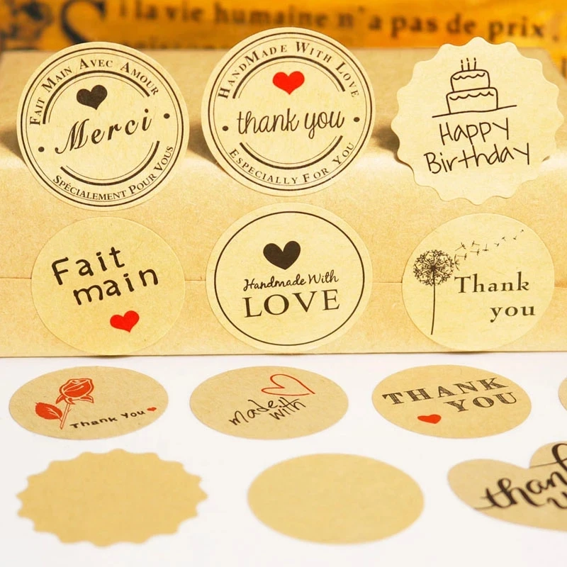 

102pcs Kraft Thank You Stickers Vintage Handmade with Love Sealing Labels Multiple Designs Gift Decoration Stationery Sticker